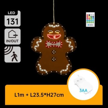 Aigostar - LED Gingerbread Christmas Ornament, 131 LEDs / 3xAA, IP44, with Remote Control, 27 cm