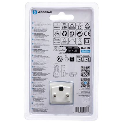 Aigostar - LED Night light with dusk sensor LED/0,2W/230V 6500K