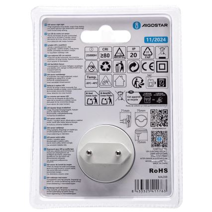Aigostar - LED Night light with dusk sensor LED/0,5W/230V 3000K