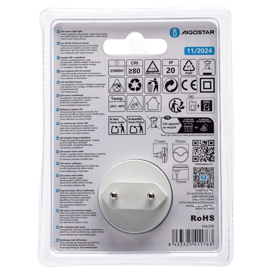 Aigostar - LED Night light with dusk sensor LED/0,5W/230V 3000K