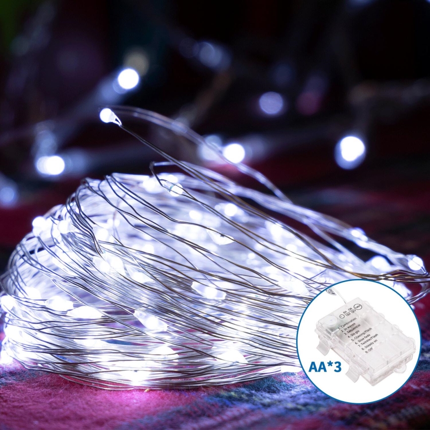 Aigostar - LED Outdoor Christmas chain 100xLED/8 functions 10,3m IP44 cool white