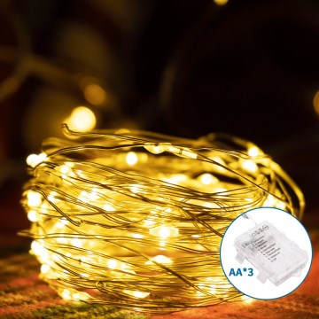 Aigostar -LED Outdoor Christmas chain 100xLED/8 functions 3xAA 10,3m IP44 warm white