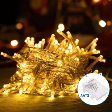 Aigostar -LED Outdoor Christmas chain 100xLED/8 functions 3xAA 10,3m IP44 warm white