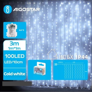 Aigostar - LED Outdoor Christmas chain 100xLED/8 functions 3xAA 4x1m IP44 cool white