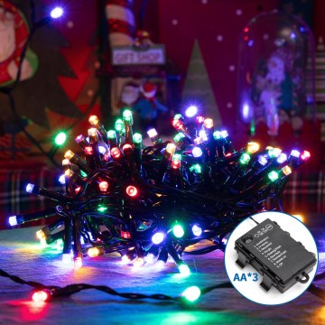 Aigostar -LED Outdoor Christmas chain 200xLED/8 functions 3xAA 10,3m IP44 multicolor