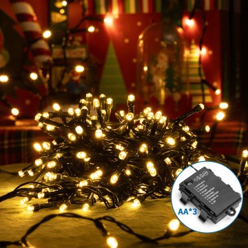 Aigostar - LED Outdoor Christmas chain 200xLED/8 functions 3xAA 10,3m IP44 warm white