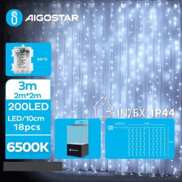 Aigostar - LED Outdoor Christmas chain 200xLED/8 functions 3xAA 5x2m IP44 cool white