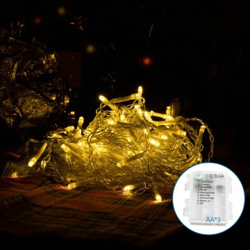 Aigostar-LED Outdoor Christmas chain 200xLED/8 functions 3xAA 6x1,5m IP44 warm white