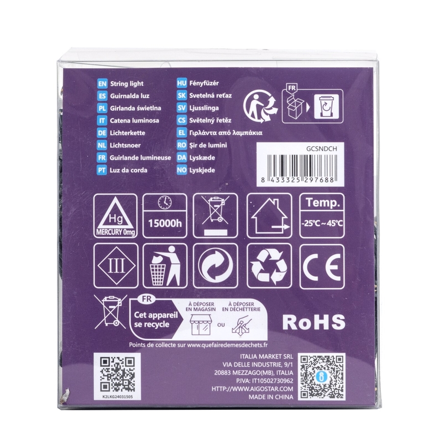 Aigostar-LED Outdoor Christmas chain 300xLED/8 functions 3xAA 15,3m IP44 warm white