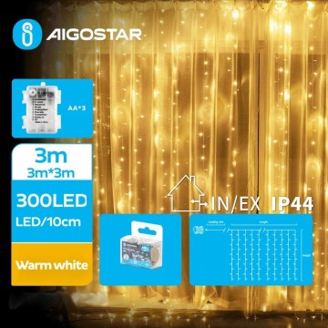 Aigostar - LED Outdoor Christmas chain 300xLED/8 functions 3xAA 6x2m IP44 warm white
