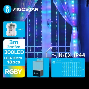 Aigostar - LED Outdoor Christmas chain 300xLED/8 functions 3xAA 6x3m IP44 multicolor