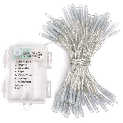 Aigostar -LED Outdoor Christmas chain 50xLED/8 functions 3xAA 5,3m IP44 cool white