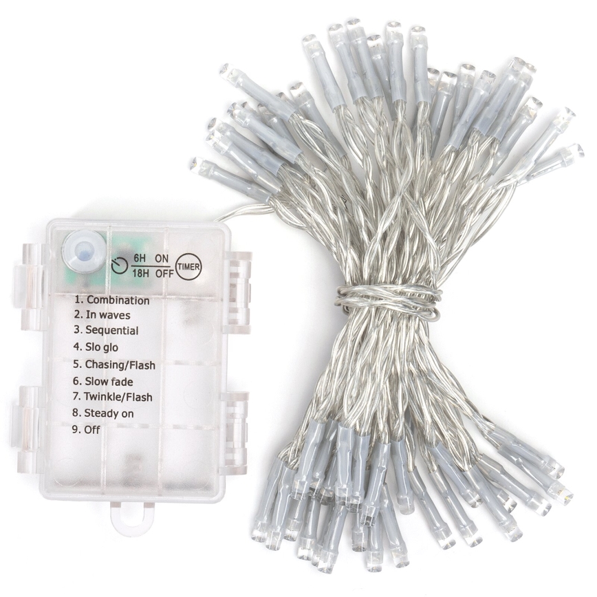 Aigostar -LED Outdoor Christmas chain 50xLED/8 functions 3xAA 5,3m IP44 cool white