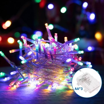 Aigostar - LED Outdoor Christmas chain 50xLED/8 functions 3xAA 5,3m IP44 multicolor