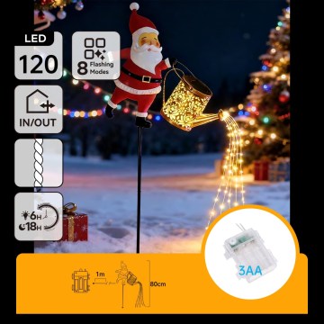Aigostar - LED Outdoor Christmas Decoration 120xLED/3xAA/8 Functions 80 cm IP44 Santa/Warm White
