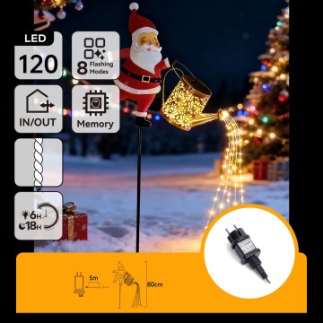 Aigostar - LED Outdoor Christmas Decoration 120xLED/8 functions 80 cm IP44 Santa/warm white