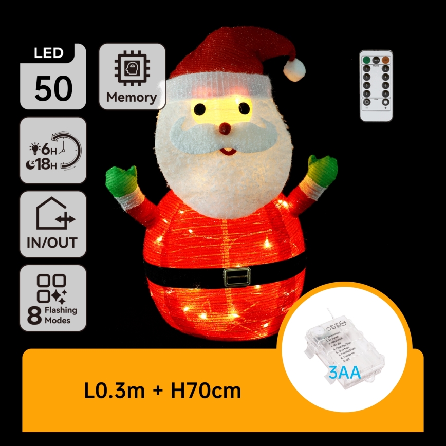 Aigostar - LED Outdoor Christmas Decoration 50xLED/3xAA 0,7m IP44 Santa Claus