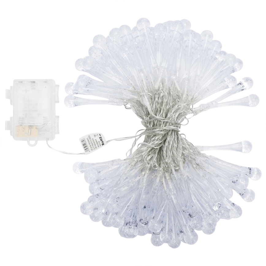 Aigostar - LED Outdoor Christmas String Lights 100xLED/8 functions 3xAA 10 m IP44 warm white drops