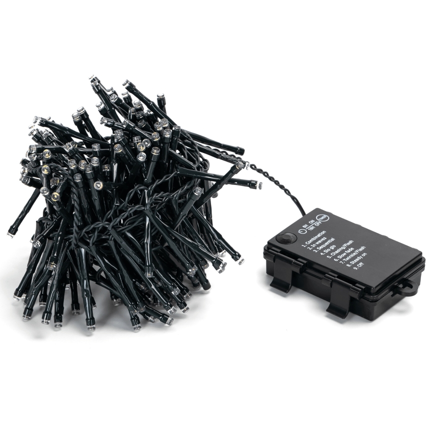 Aigostar - Outdoor LED Christmas String Lights, 200 LEDs, 8 lighting modes, 3xAA, 5.3 m, IP44, Cool White