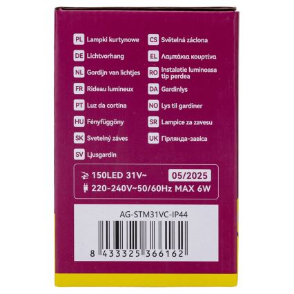 Aigostar - LED Outdoor Christmas String Lights 150 LEDs/6W/230V/8 modes 1.5x1 m IP44 warm white + remote control