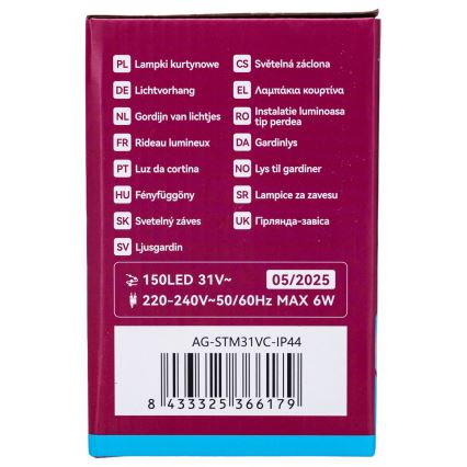 Aigostar - Outdoor LED string lights 150xLED/6W/230V/8 functions 1,5x1m IP44 cool white + remote control