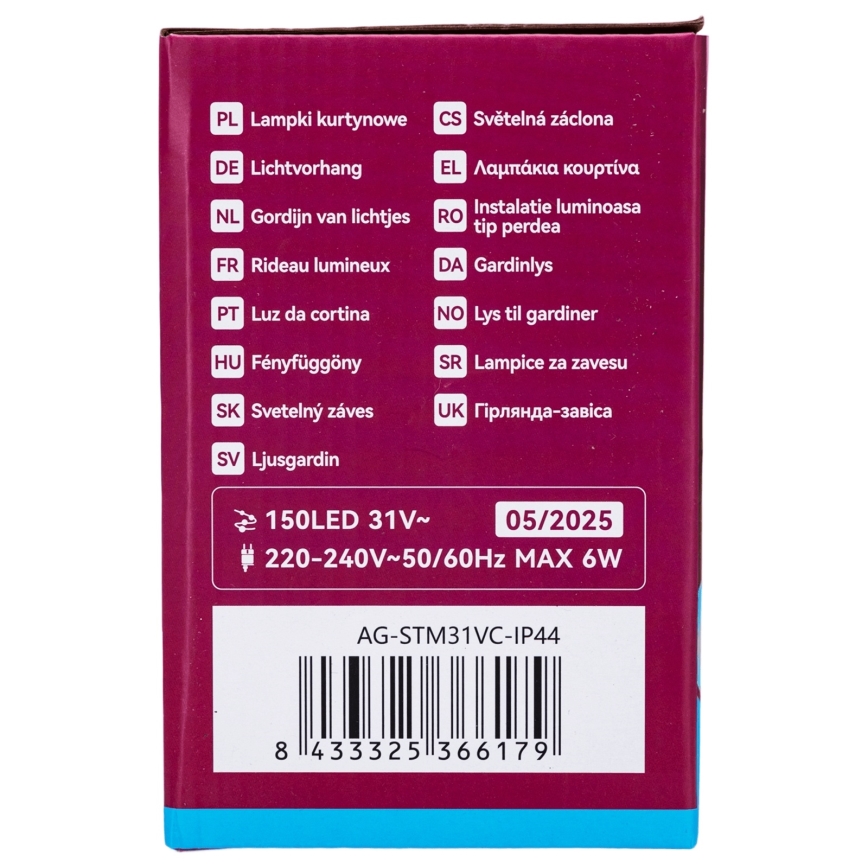 Aigostar - Outdoor LED string lights 150xLED/6W/230V/8 functions 1,5x1m IP44 cool white + remote control