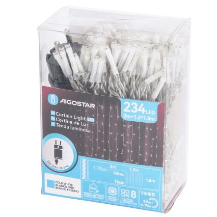 Aigostar - Outdoor LED String 234 LEDs/8 Functions 1.2 x 1.8 m IP44 Cool White