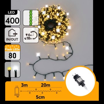 Aigostar - LED Outdoor Christmas Light String 320xLED+80xLED 23m IP44 warm+cool white