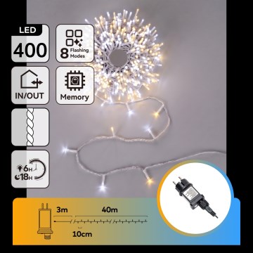 Aigostar - LED Outdoor Christmas Light String 400xLED/8 functions 43m IP44 warm white/cool white