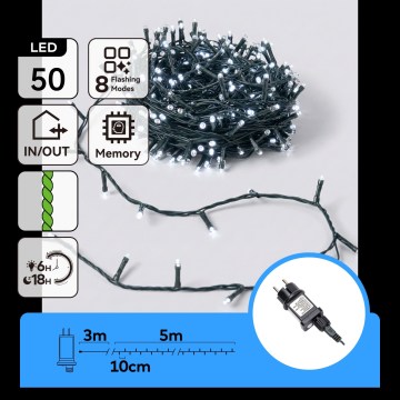 Aigostar - LED Outdoor Christmas Light String, 50 LEDs, 8 Lighting Modes, 8 m, IP44, Cool White
