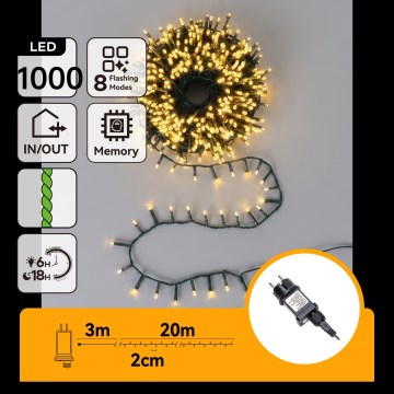 Aigostar - LED Outdoor Christmas Lights 1000 LEDs / 8 functions, 23 m, IP44, warm white
