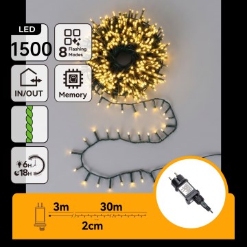 Aigostar - LED Outdoor Christmas Lights 1500 LEDs / 8 modes, 33 m, IP44, Warm White
