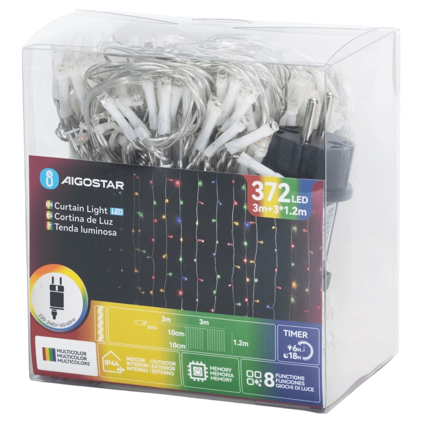 Aigostar - LED Outdoor Christmas lights 372xLED/8 functions 6x1,2m IP44 multicolor
