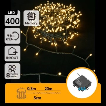 Aigostar - LED Outdoor Christmas Lights 400 LEDs / 8 modes 4×AA 20.3 m IP44 Warm White