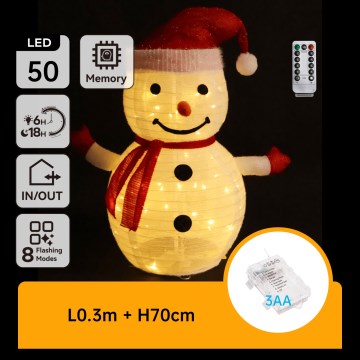 Aigostar - LED Outdoor Christmas Snowman Decoration, 50 LEDs, Battery-powered (3×AA), 0.7 m, IP44, with Remote Control
