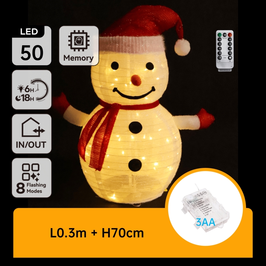 Aigostar - LED Outdoor Christmas Snowman Decoration, 50 LEDs, Battery-powered (3×AA), 0.7 m, IP44, with Remote Control