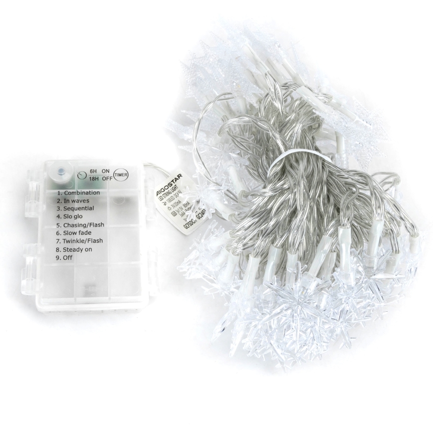 Aigostar - LED Outdoor String Lights 25xLED/8 functions 3xAA 2.5m IP44 Warm White Stars