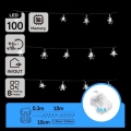 Aigostar - LED Outdoor Christmas String, 100 LEDs / 8 functions, 3xAA, 10 m, IP44, Cool White