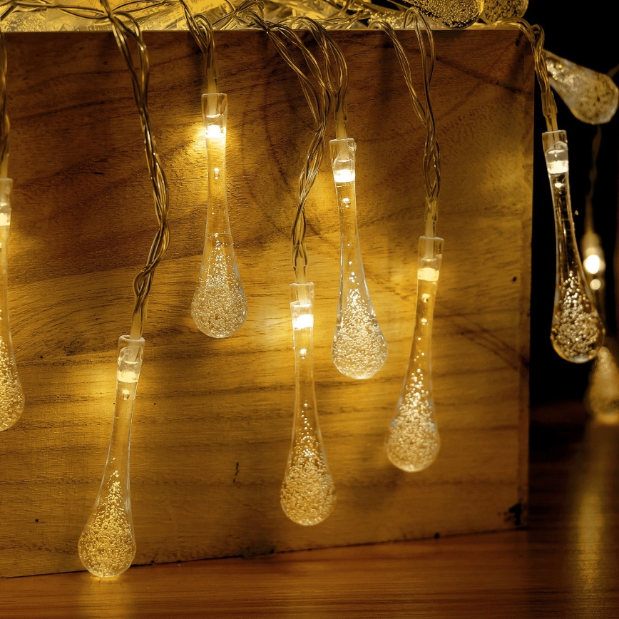 Aigostar - LED Outdoor Christmas string lights 100xLED/8 functions 3xAA 10 m IP44 warm white teardrops