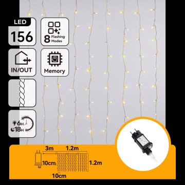 Aigostar - LED Outdoor Christmas String 156 LEDs / 8 Modes 4.2 x 1.2 m IP44 Warm White