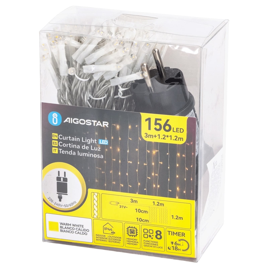 Aigostar - LED Outdoor Christmas String 156 LEDs / 8 Modes 4.2 x 1.2 m IP44 Warm White