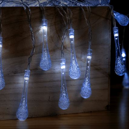 Aigostar - LED Outdoor Christmas String Lights 25xLED/8 functions 3xAA 2.5 m IP44 cool white drops