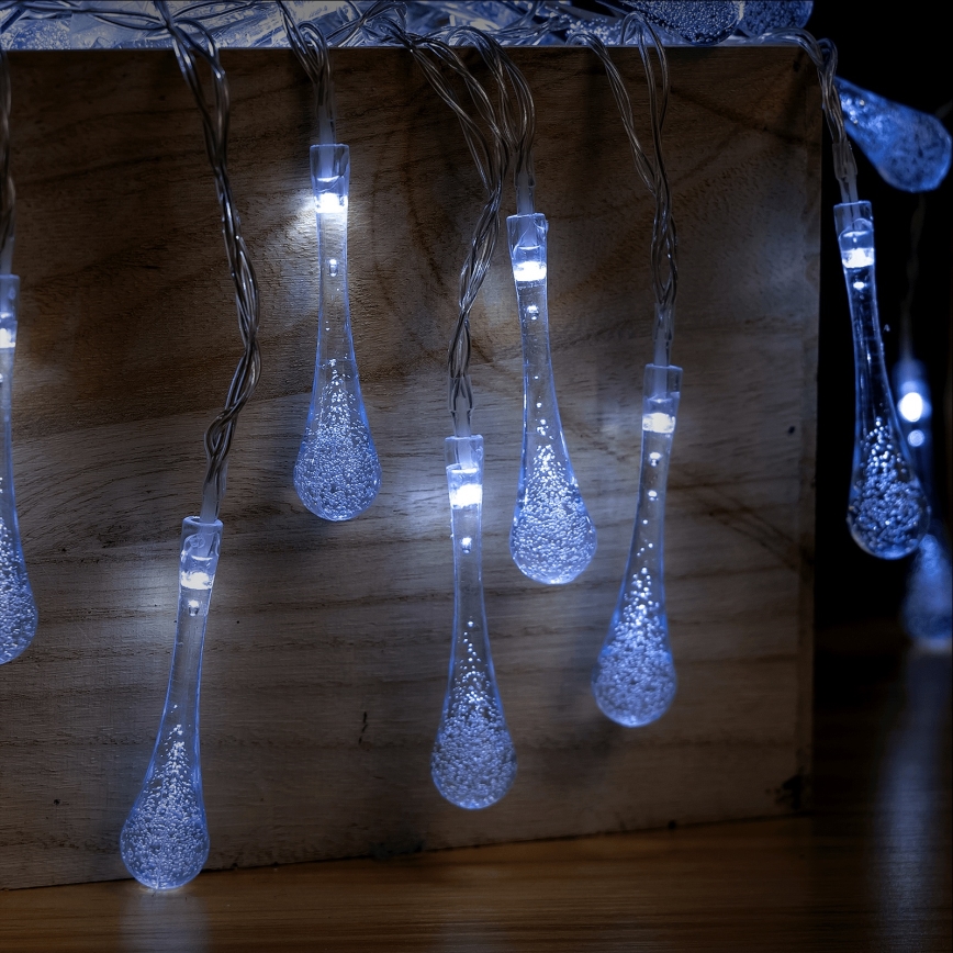 Aigostar - LED Outdoor Christmas String Lights 25xLED/8 functions 3xAA 2.5 m IP44 cool white drops