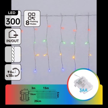 Aigostar - LED Outdoor Christmas String 300 LEDs/8 functions 3xAA 18x0.4m IP44 multicolor