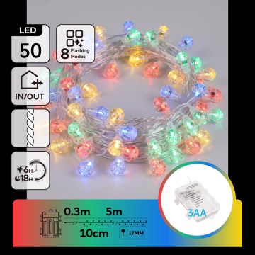 Aigostar - LED Outdoor Christmas string 50 LEDs/8 functions 3xAA 5.3m IP44 multicolor