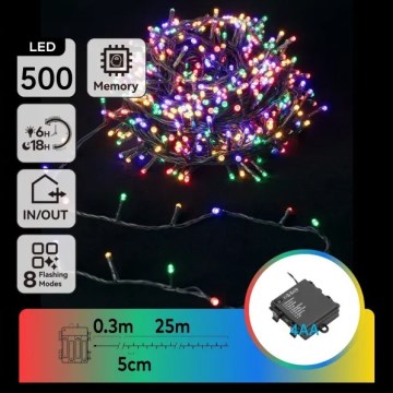 Aigostar - LED Outdoor Christmas String, 500 LEDs, 8 Lighting Modes, 4×AA, 25.3 m, IP44, Multicolor