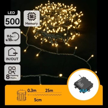 Aigostar - LED Outdoor Christmas String 500 LEDs, 8 Modes, 4xAA, 25.3 m, IP44, Warm White