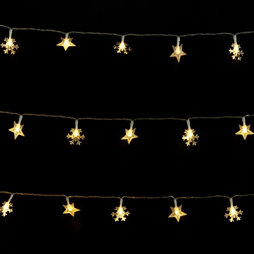 Aigostar - LED Outdoor Christmas String Lights 50 LEDs / 8 functions, 3×AA, 5 m, IP44, warm white, stars