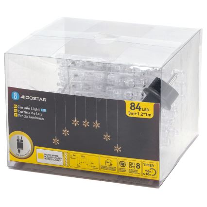 Aigostar - LED Outdoor Christmas String Lights, 84 LEDs / 8 modes, 1.2 x 1 m, IP44, warm white, snowflakes