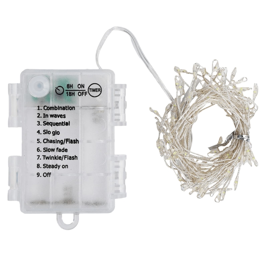 Aigostar - LED Outdoor Christmas String Lights 100 LEDs/8 functions 3xAA 3.3m IP44 cool white